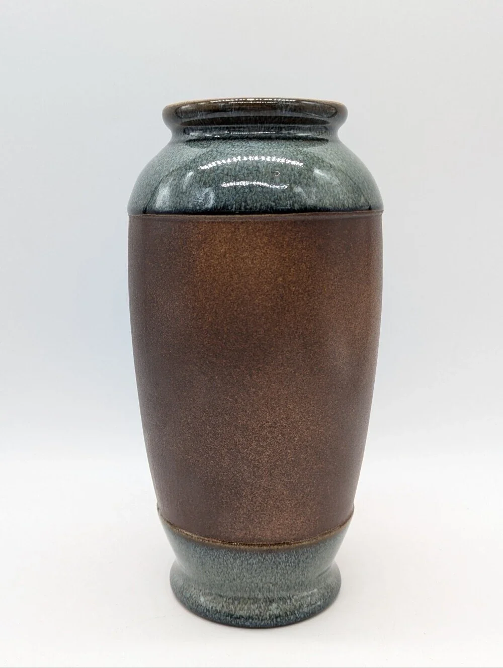 Vintage Pottery Craft Blue Brown Floral Ceramic Vase